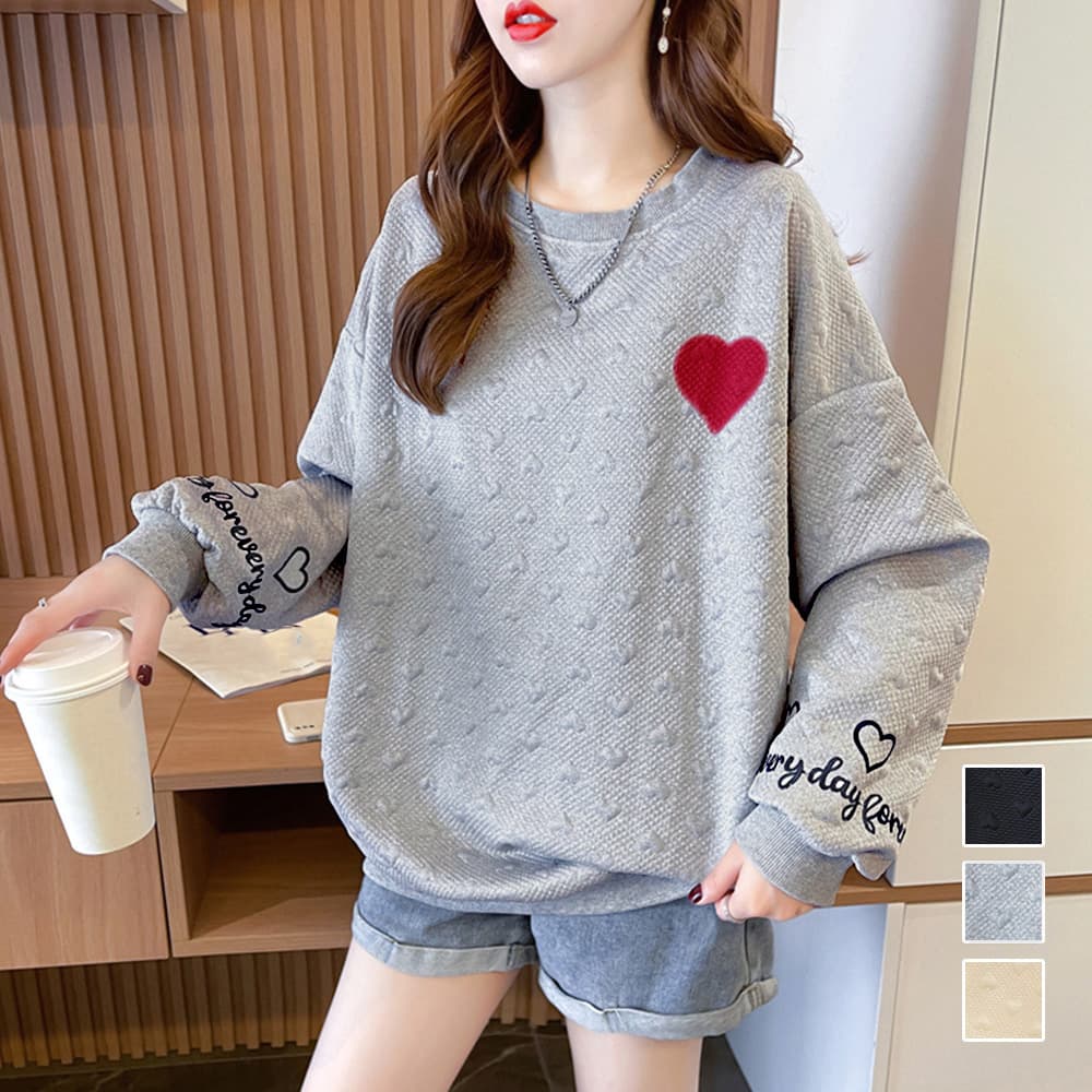 ロンT 厚手ハート刺繍トレーナー女性用韓国風長袖