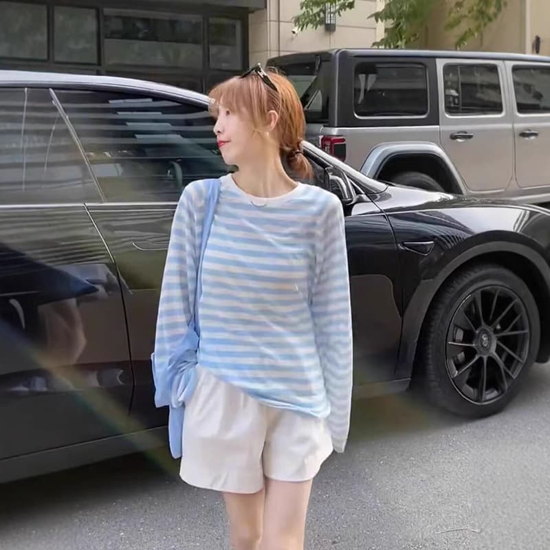 ロンT 爽やか横縞プルオーバー長袖