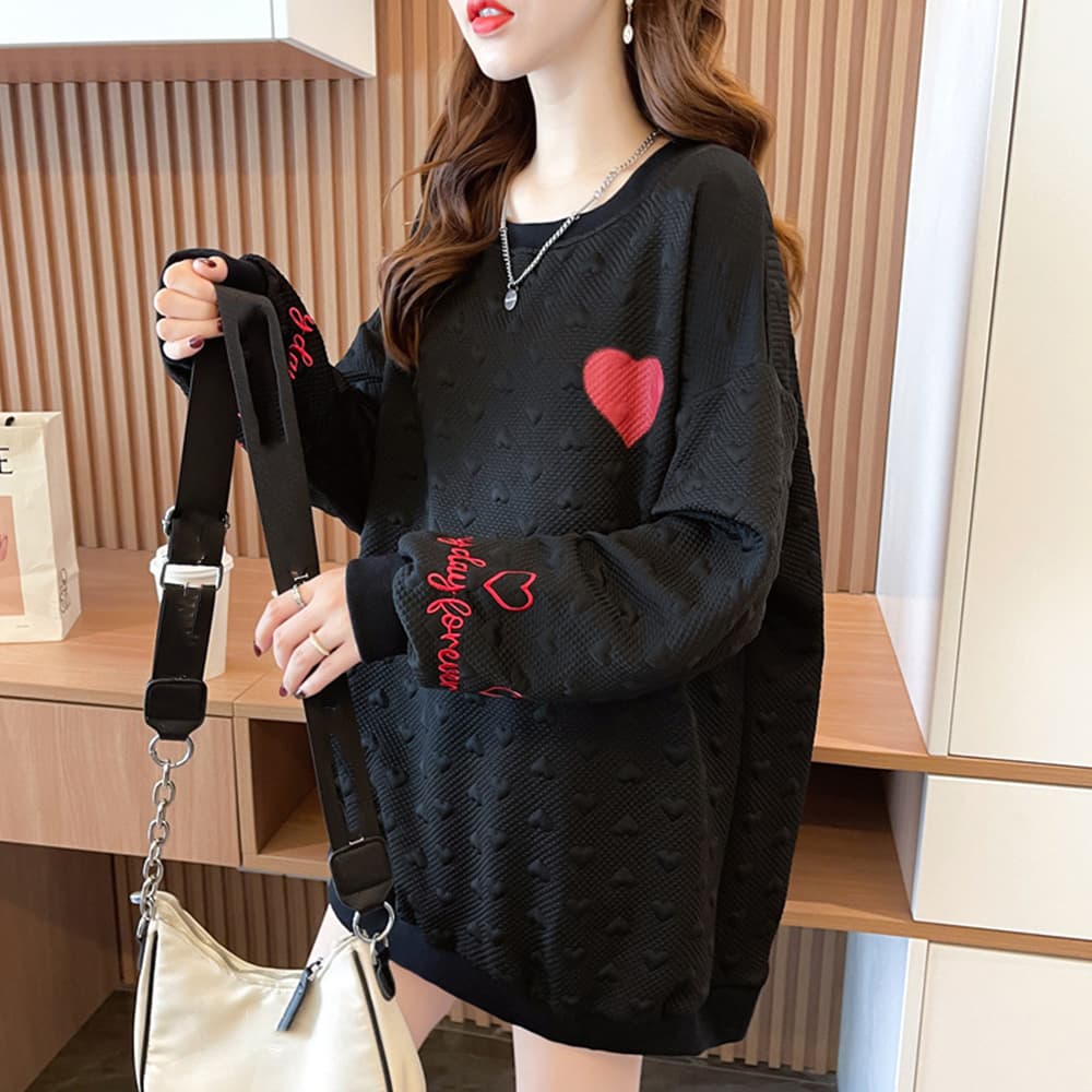 ロンT 厚手ハート刺繍トレーナー女性用韓国風長袖
