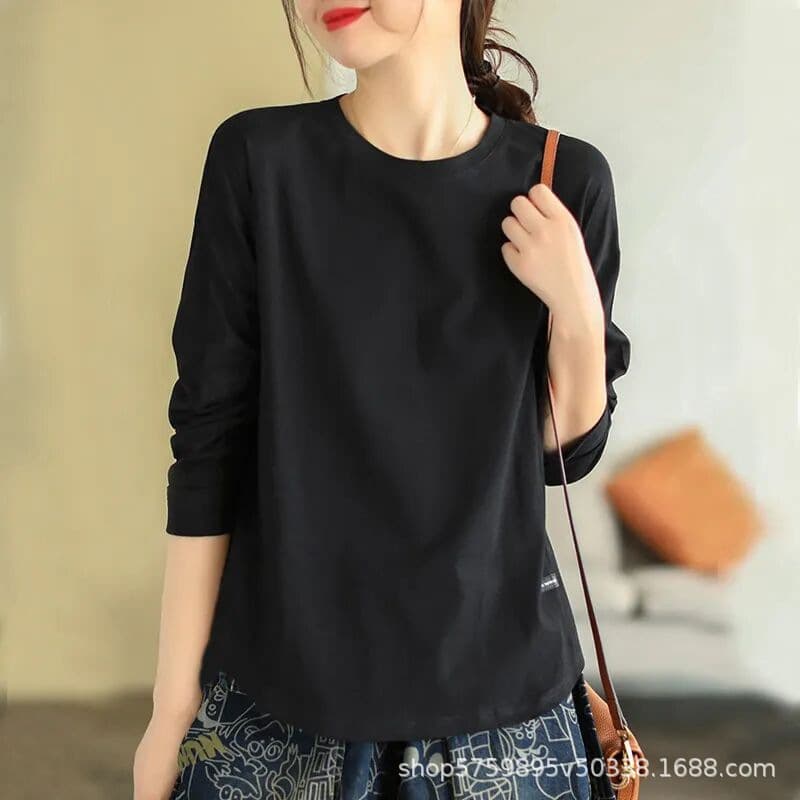 ロンT シンプル丸首ゆったりロンT