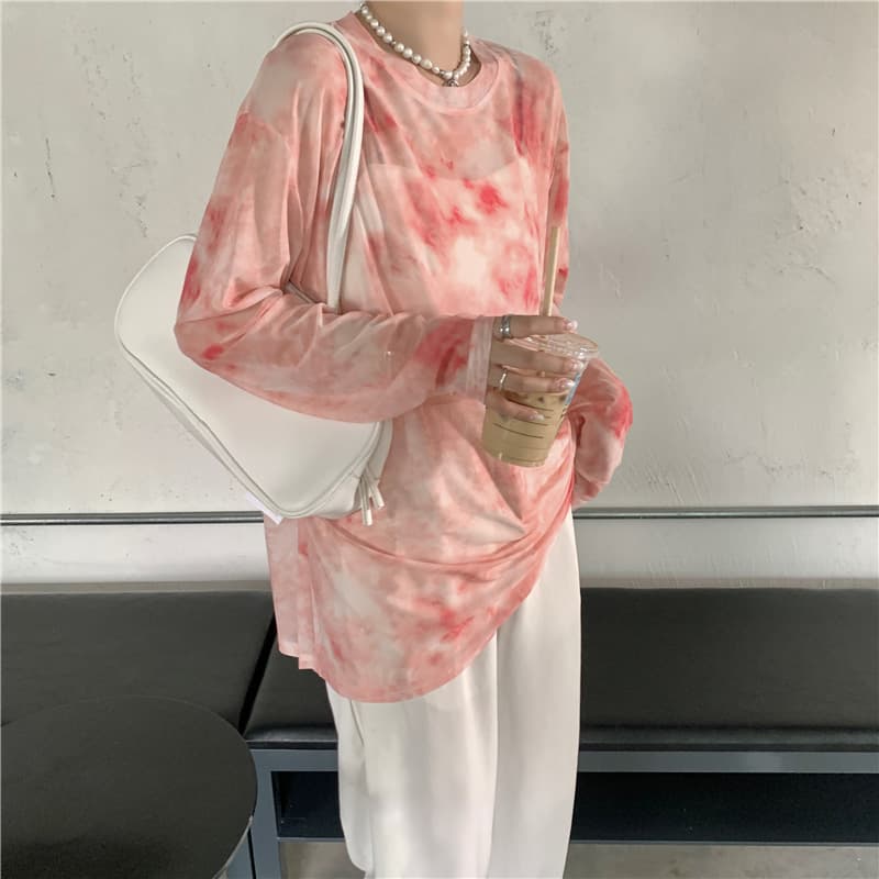 ロンT 水彩模様ゆったり長袖カットソー