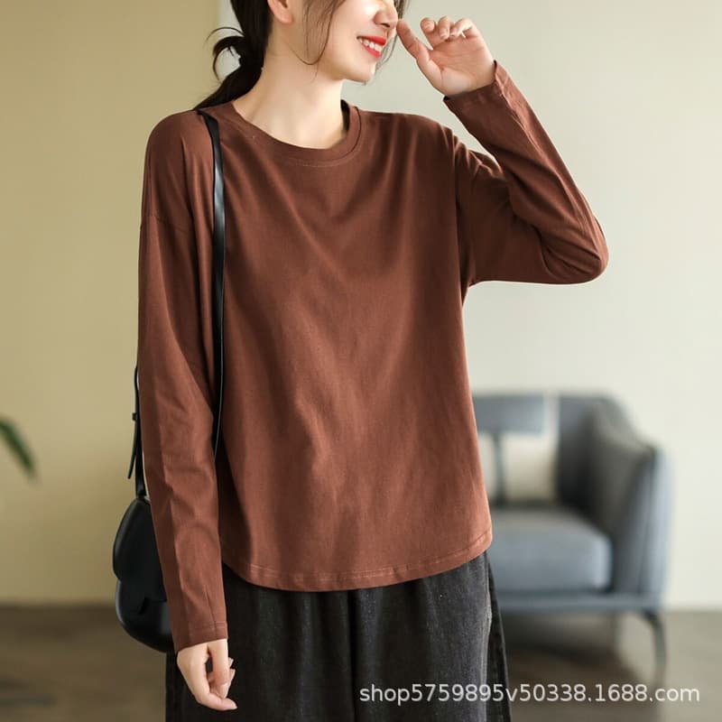 ロンT シンプル丸首ゆったりロンT