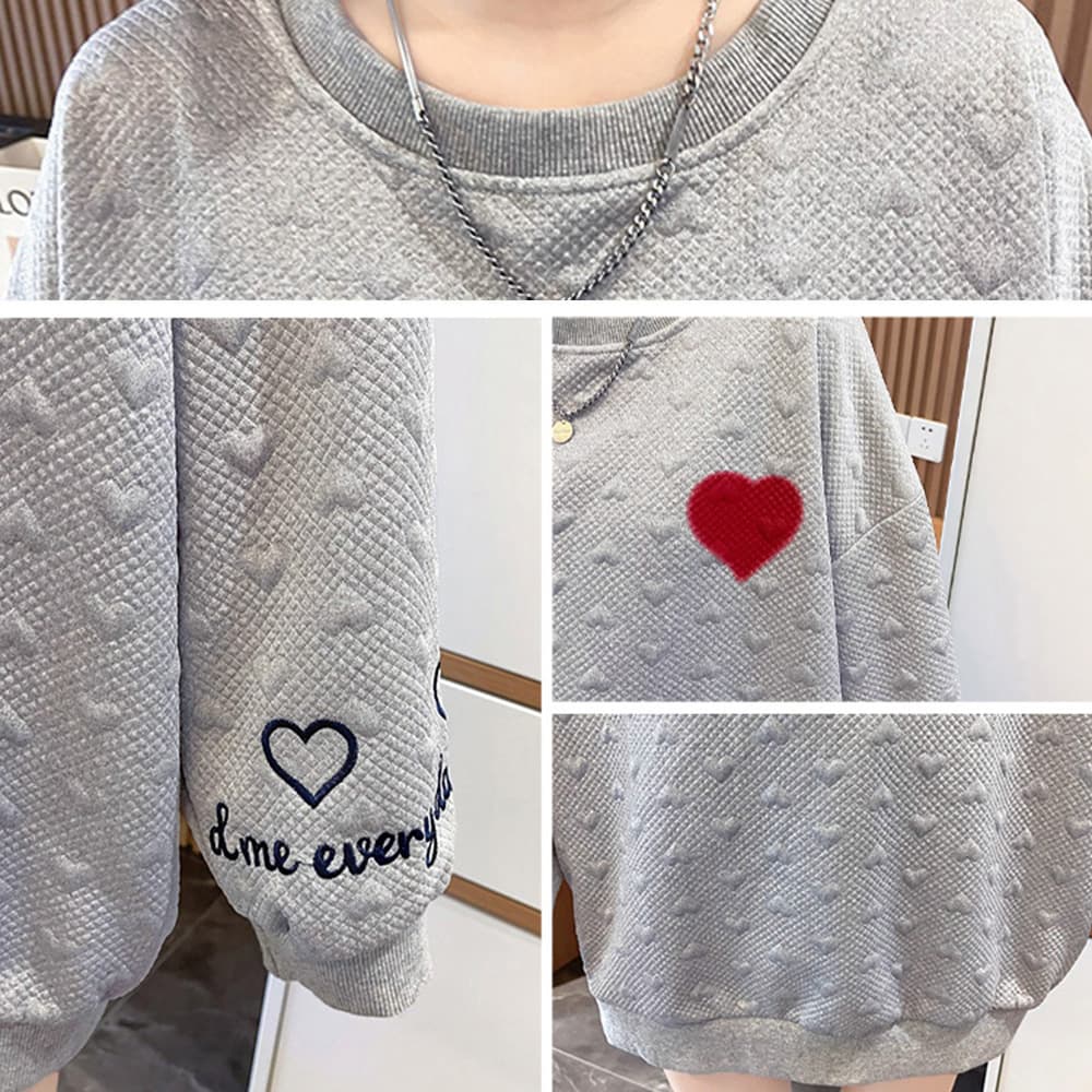 ロンT 厚手ハート刺繍トレーナー女性用韓国風長袖