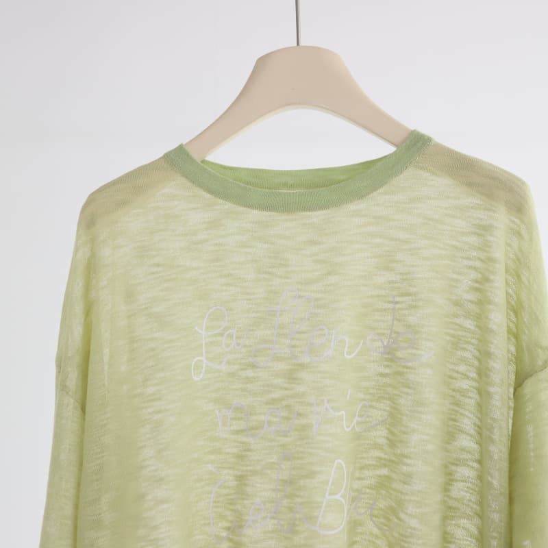 ロンT 繊細文字刺繍 透け感長袖シャツ