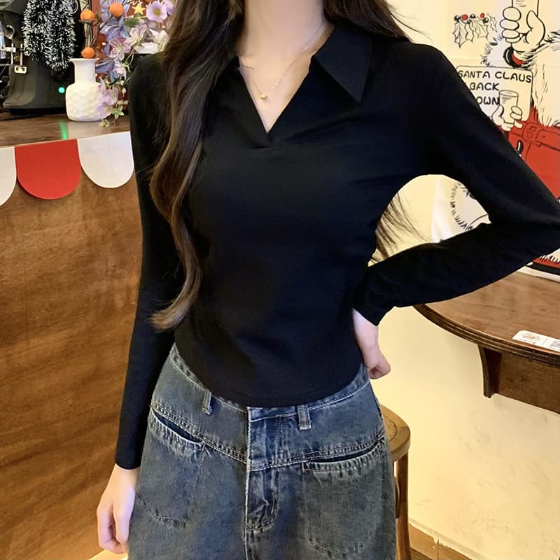 ロンT 襟付きスキッパーデザインロンT