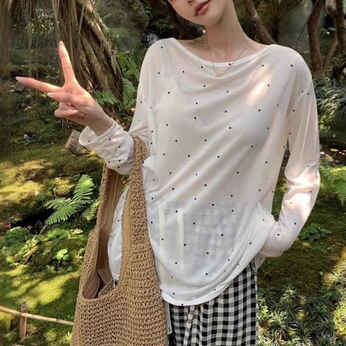 ロンT 小粒ドット柄 ゆったり長袖