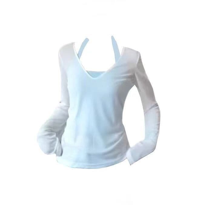 ロンT 深みネックシアー重ね着風長袖