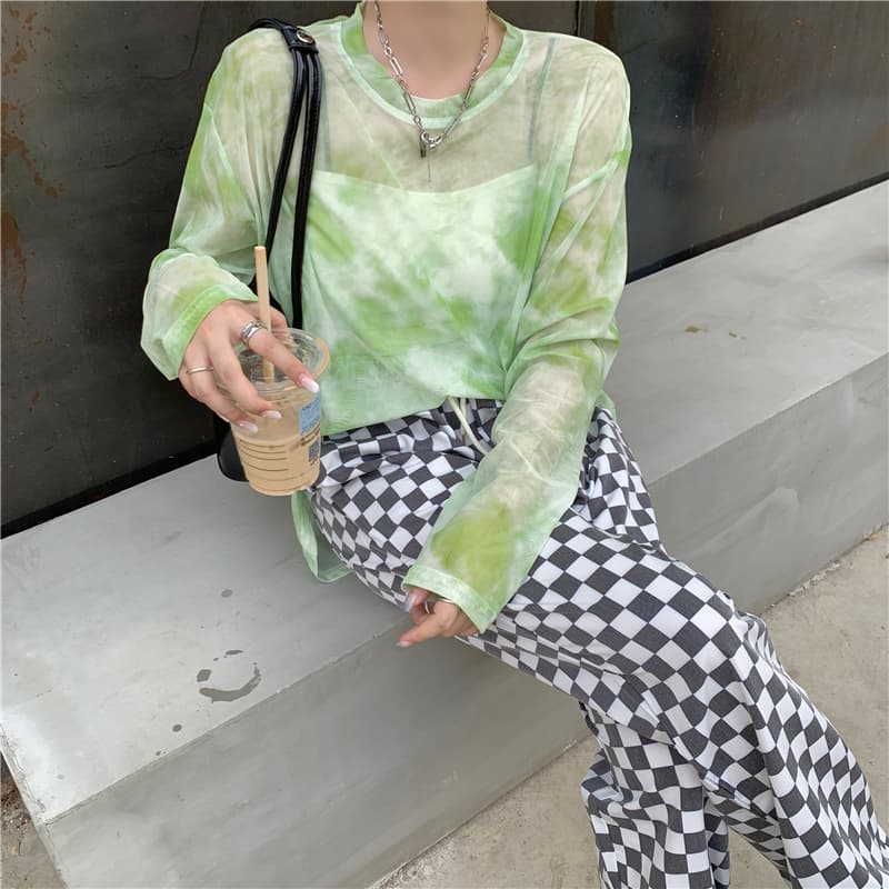 ロンT 水彩模様ゆったり長袖カットソー