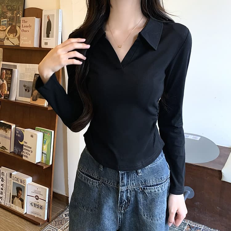 ロンT 襟付きスキッパーデザインロンT