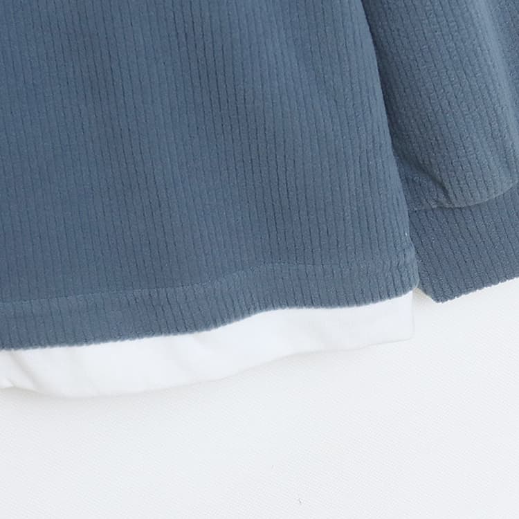 ロンT 重ね着風 裏起毛あったかロングカットソー