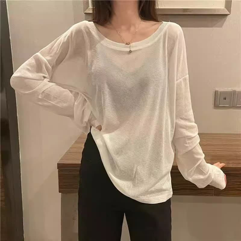 ロンT 透け感ゆるシルエット長袖カットソー