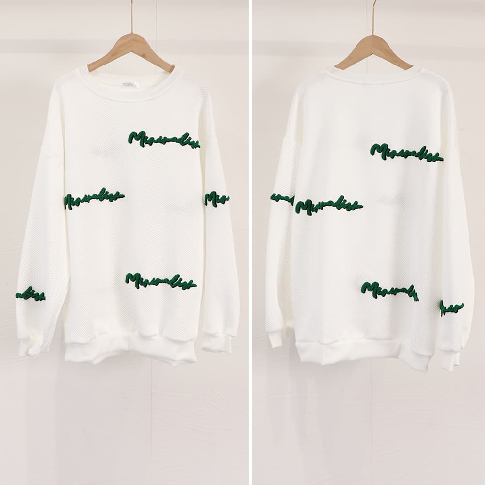 ロンT 厚手刺繍ロゴ入りゆったりトレーナー