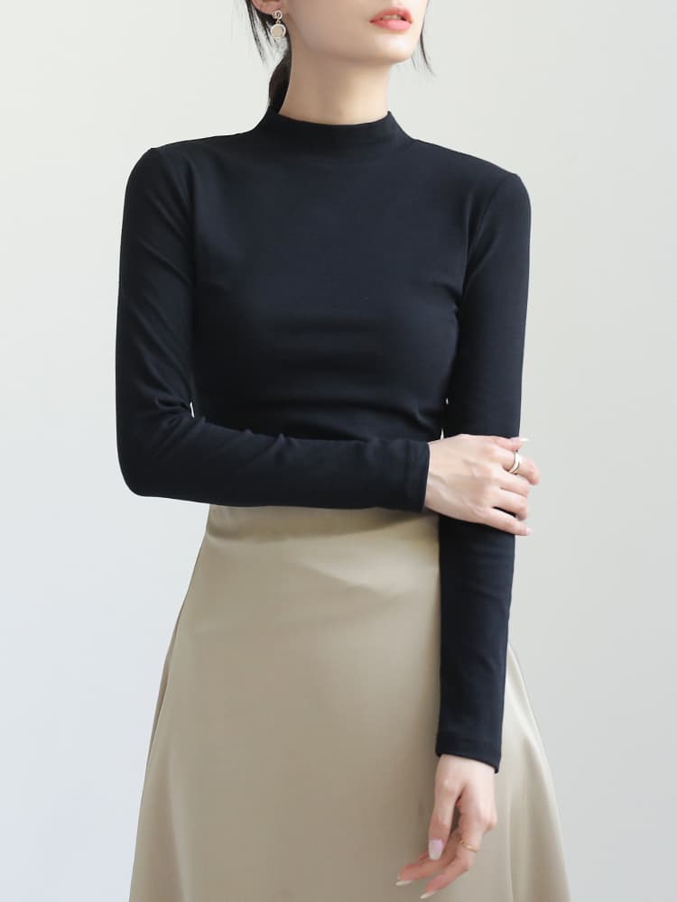ロンT しなやか美シルエットハイネックロング丈