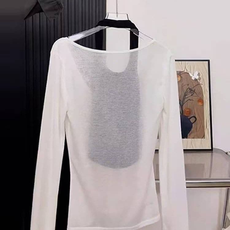 ロンT 深みネックシアー重ね着風長袖