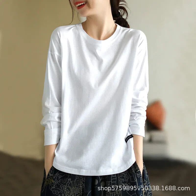 ロンT シンプル丸首ゆったりロンT