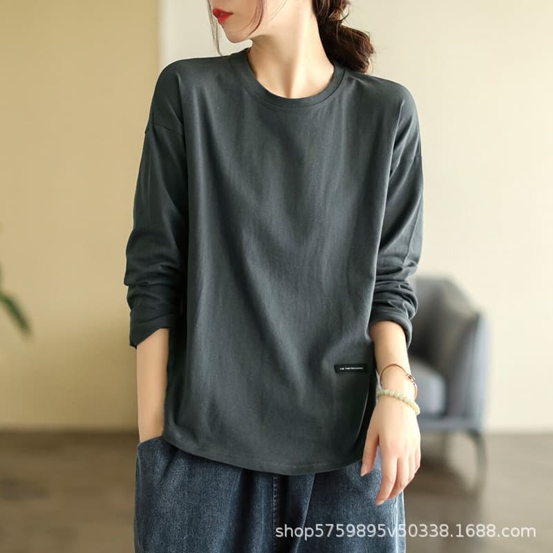 ロンT シンプル丸首ゆったりロンT