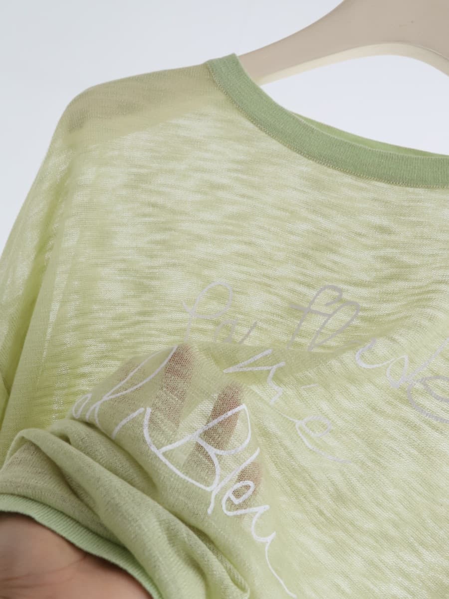 ロンT 繊細文字刺繍 透け感長袖シャツ