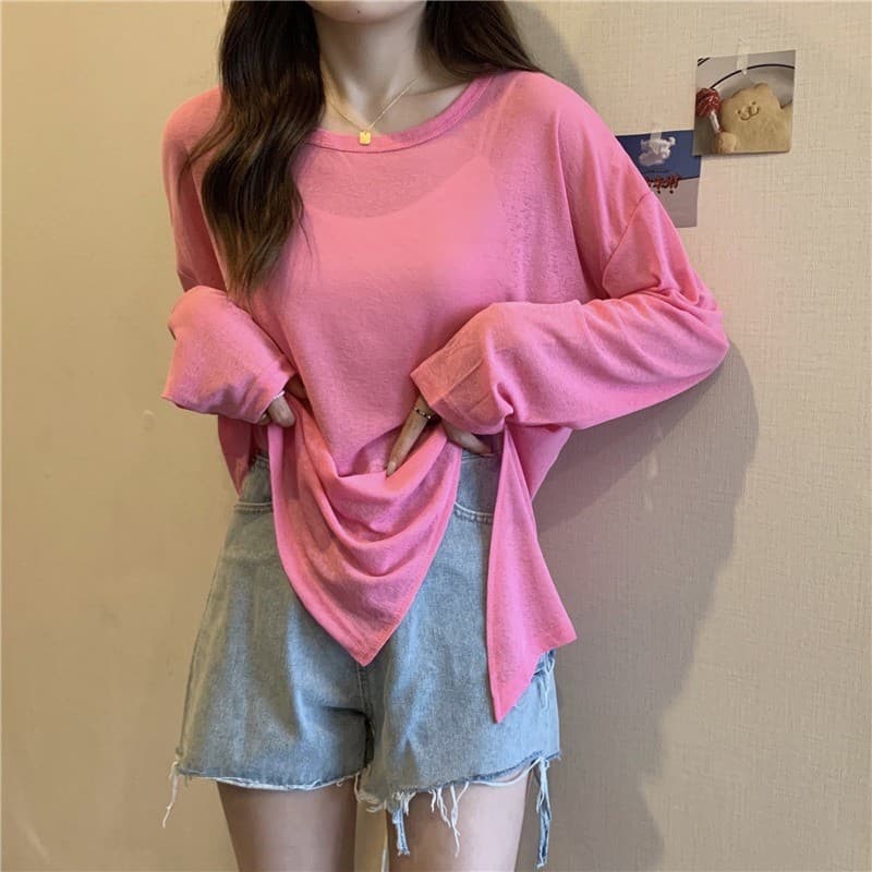 ロンT 透け感やわらかシアーロンＴ