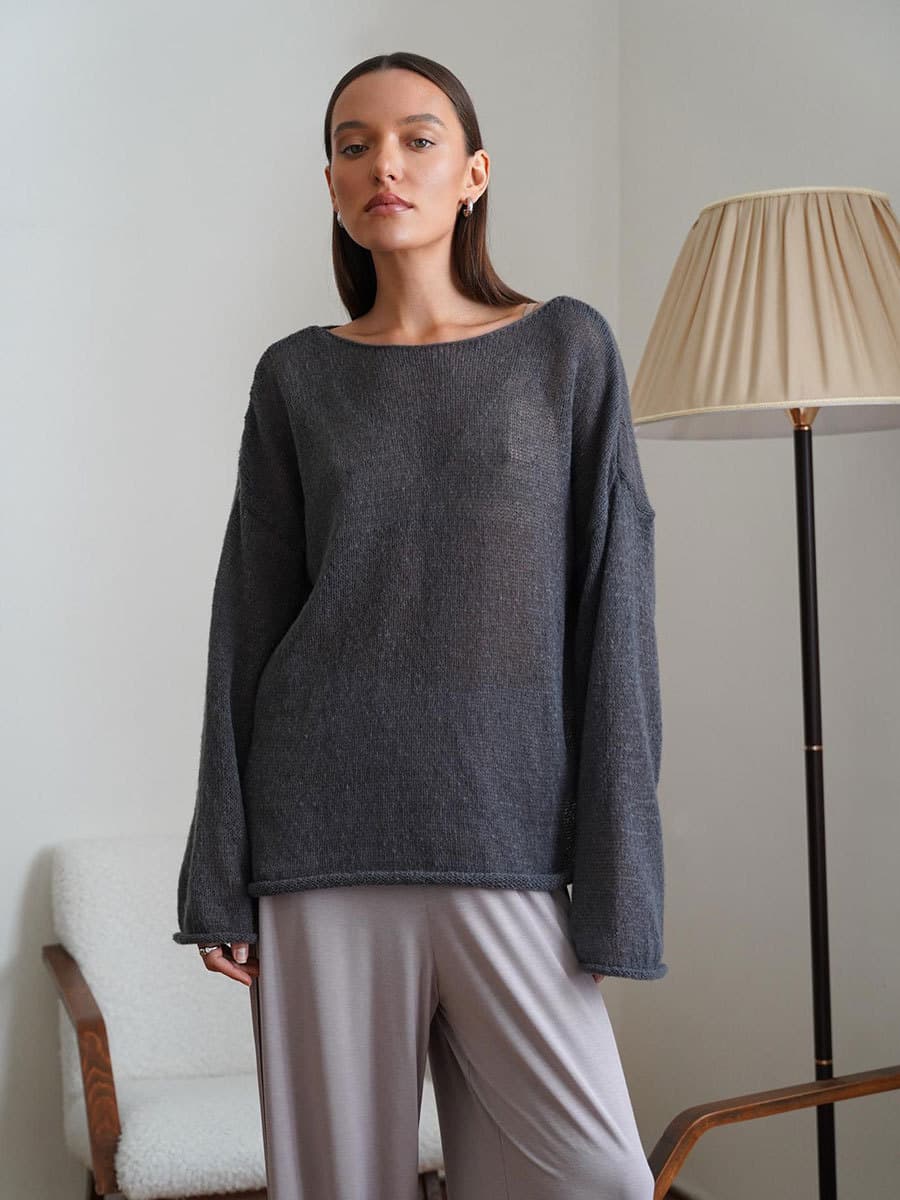 ロンT 透け感シルエット長袖ニット