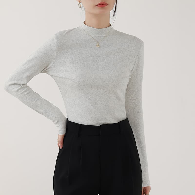 ロンT しなやか美シルエットハイネックロング丈