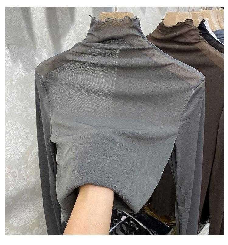 ロンT シースルーハイネックメッシュカットソー