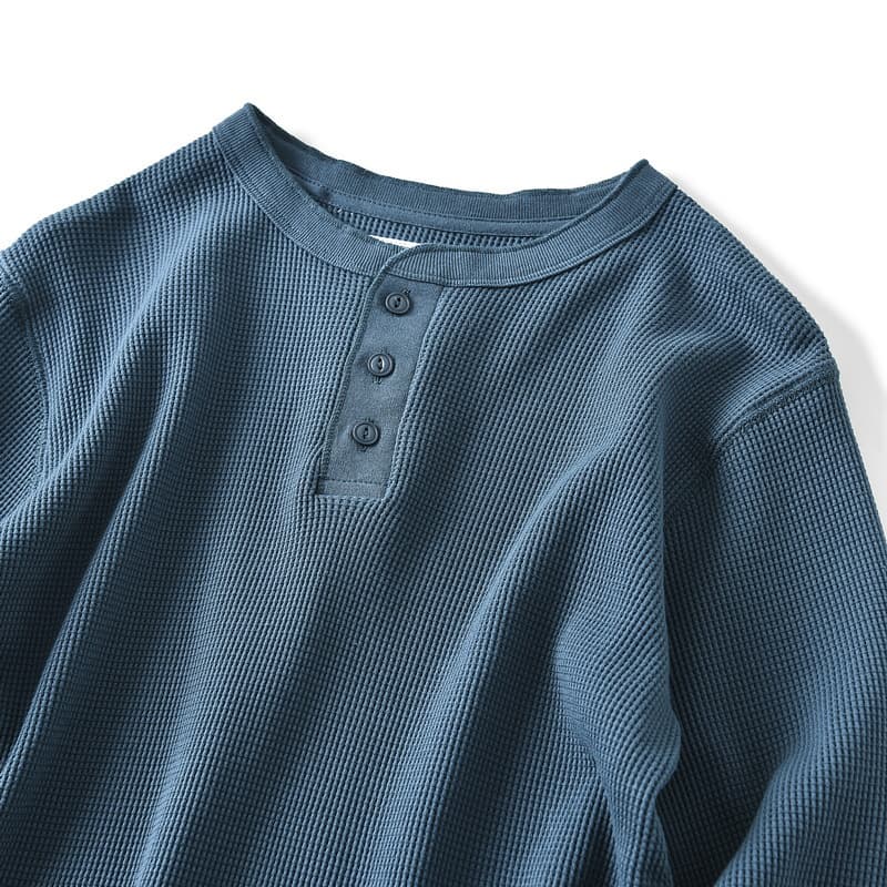 ロンT ワッフル編み ヘンリーネック 長袖