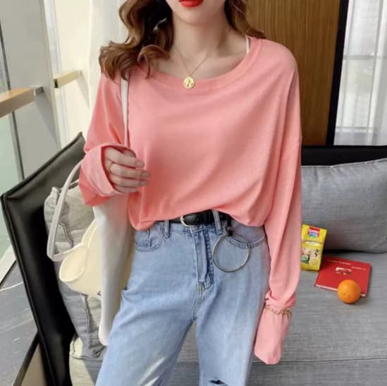 ロンT 透け感ゆるシルエット長袖カットソー