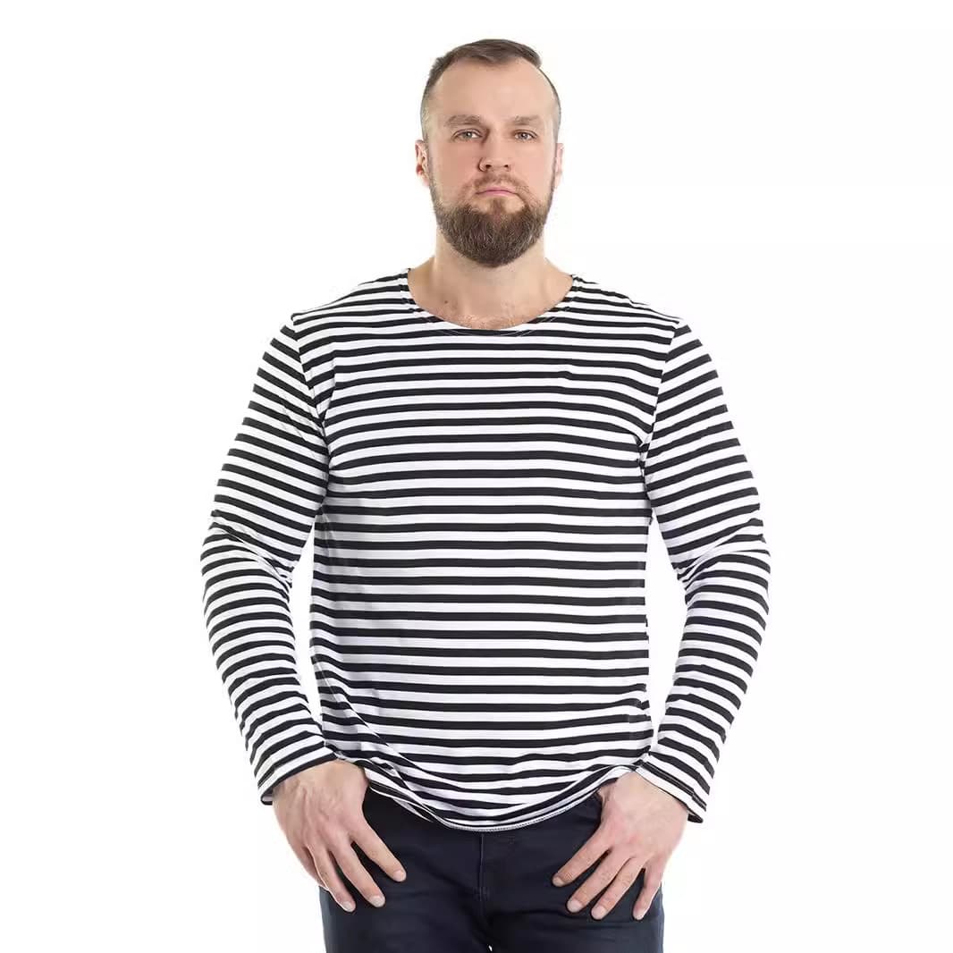 ロンT クルーネック等間隔ボーダー柄長袖Tシャツ