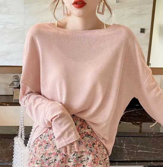 ロンT 透け感ゆるシルエット長袖カットソー