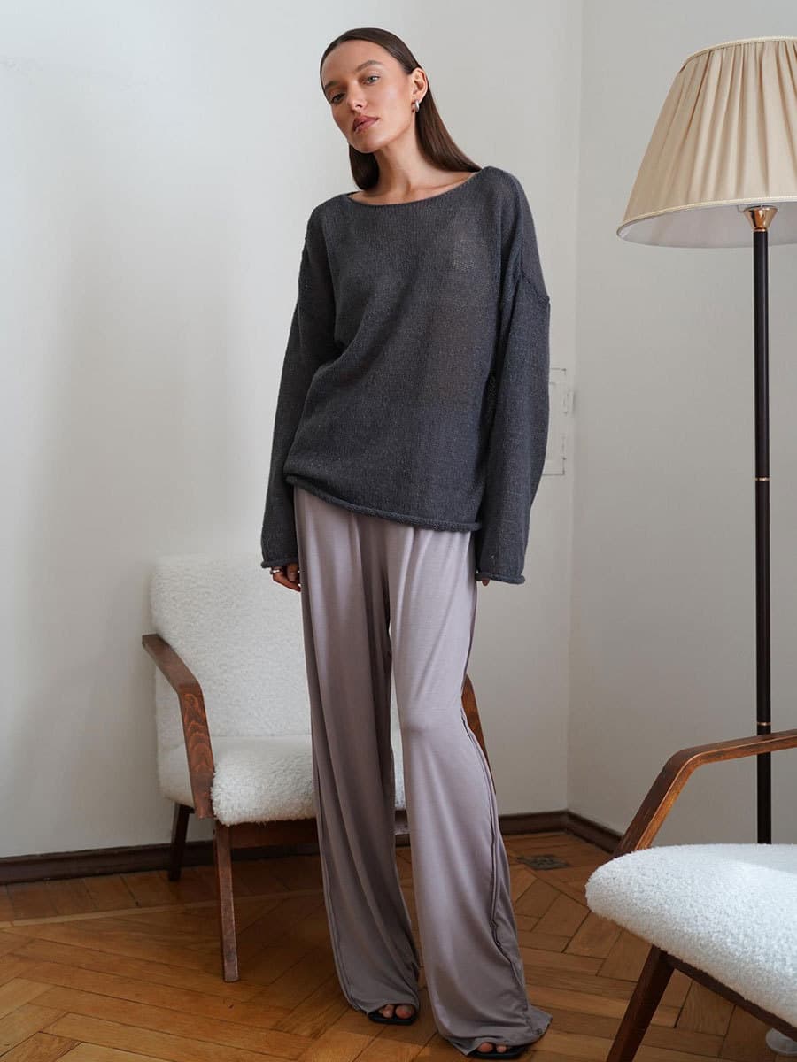ロンT 透け感シルエット長袖ニット