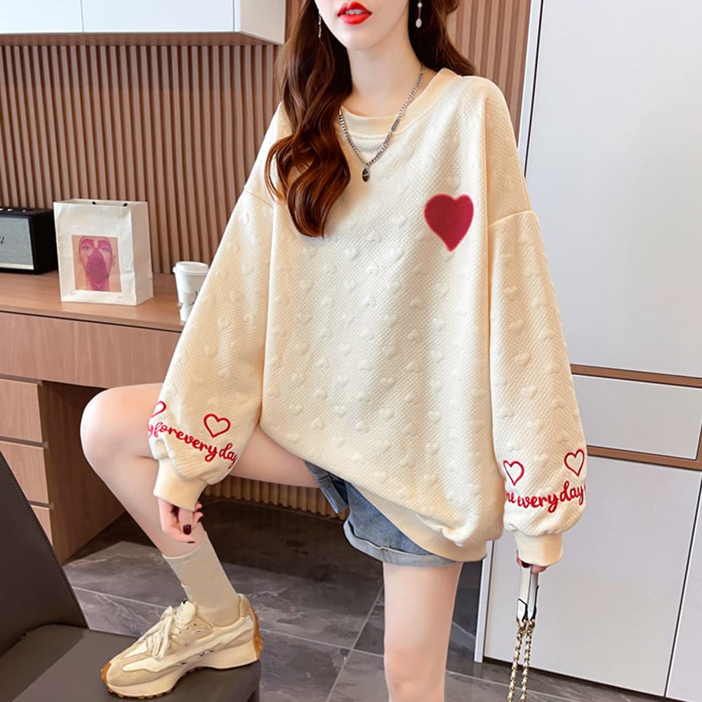 ロンT 厚手ハート刺繍トレーナー女性用韓国風長袖