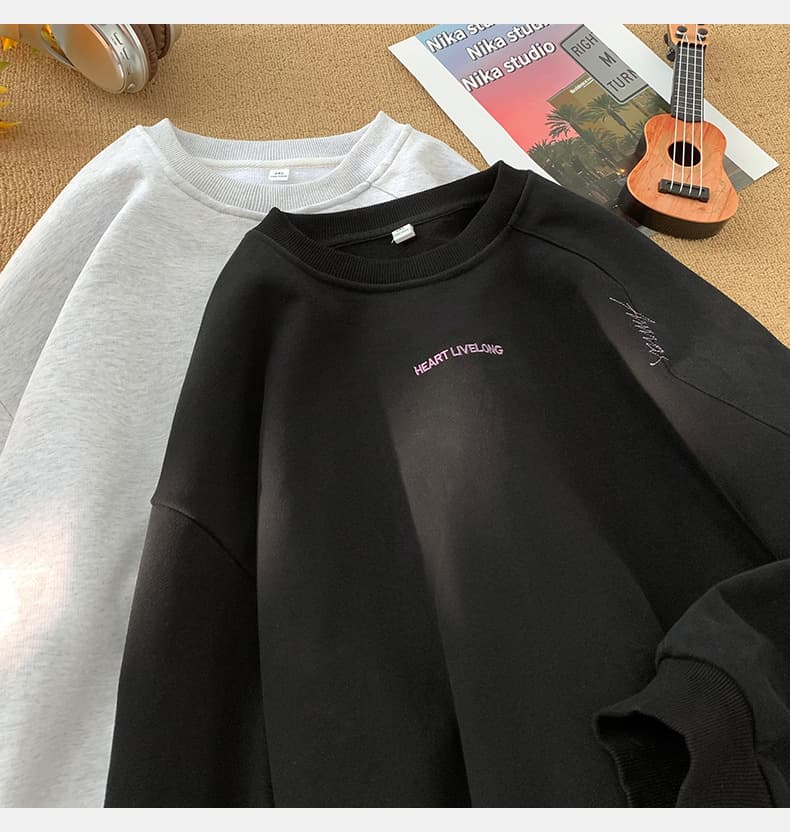 ロンT シンプル刺繍入り重ね着風長袖シャツ