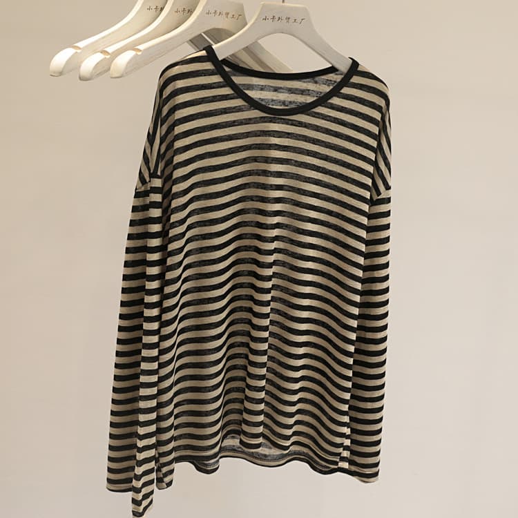 ロンT 細身ボーダー長袖カットソー