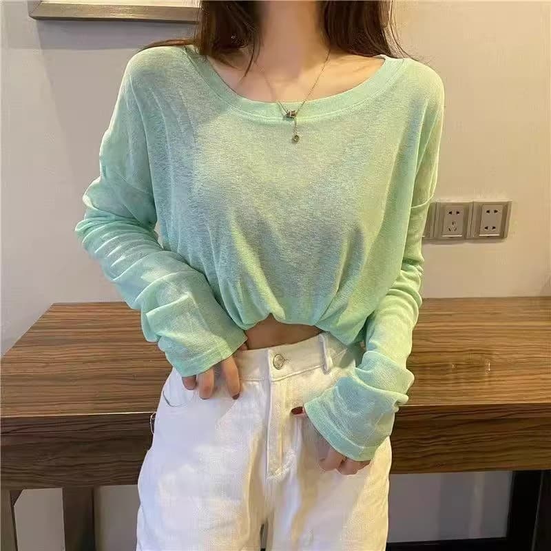 ロンT 透け感ゆるシルエット長袖カットソー