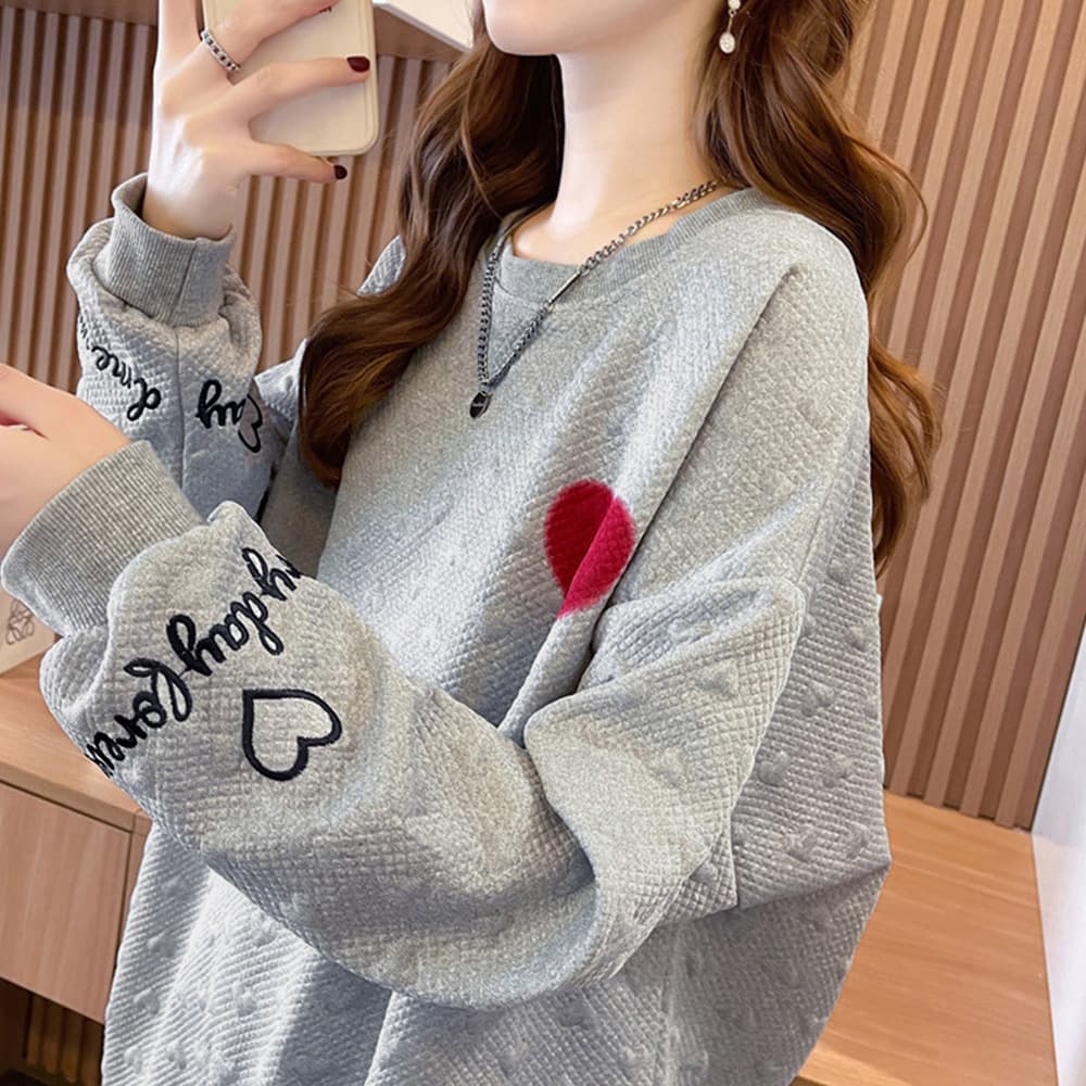 ロンT 厚手ハート刺繍トレーナー女性用韓国風長袖