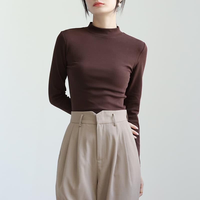 ロンT しなやか美シルエットハイネックロング丈