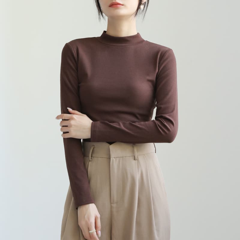 ロンT しなやか美シルエットハイネックロング丈