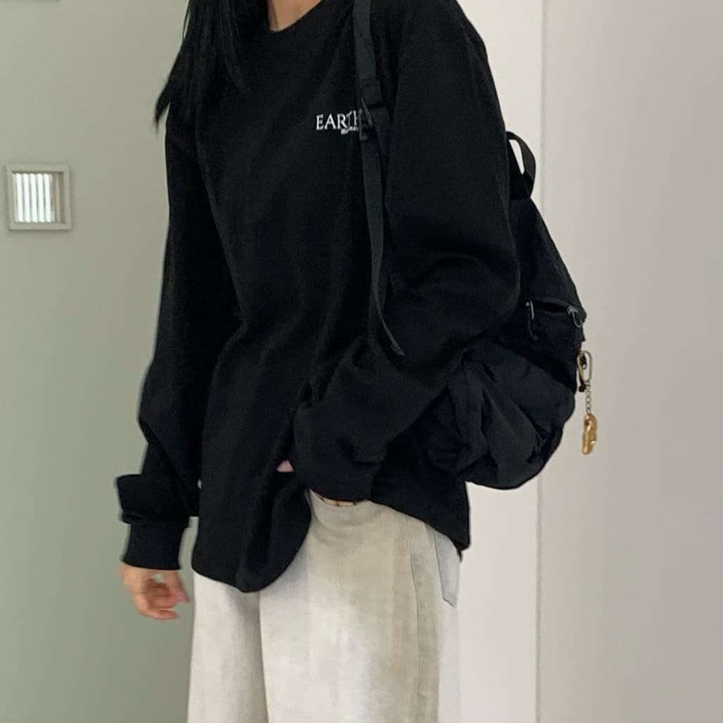 地球と友達 メッセージプリント厚手ロンT