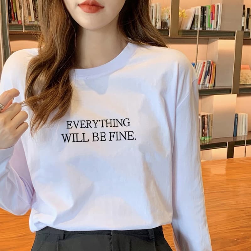 ロンT シンプル刺繍カジュアルロングTシャツ