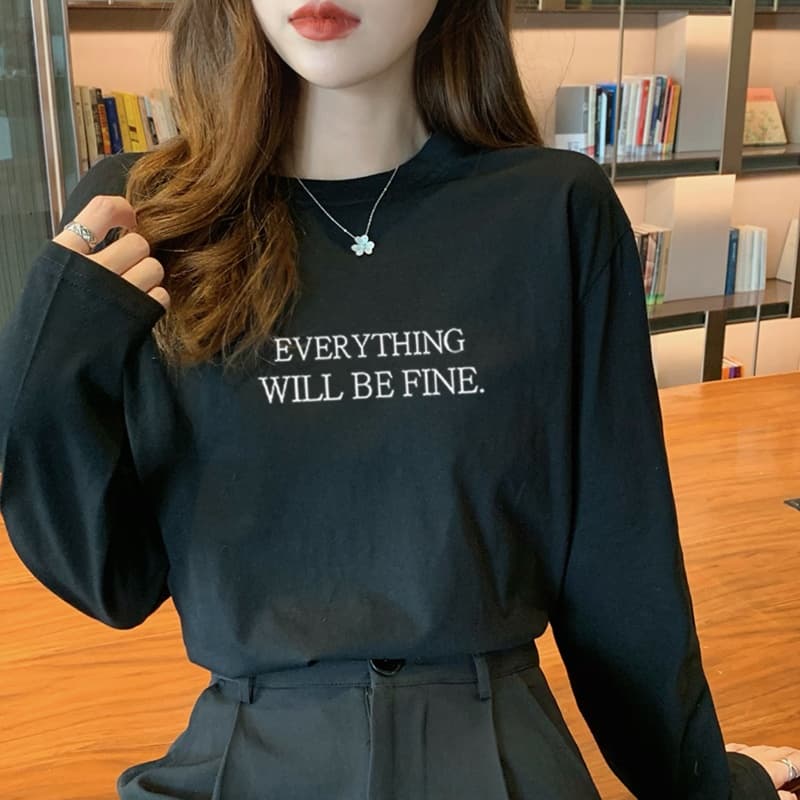 ロンT シンプル刺繍カジュアルロングTシャツ