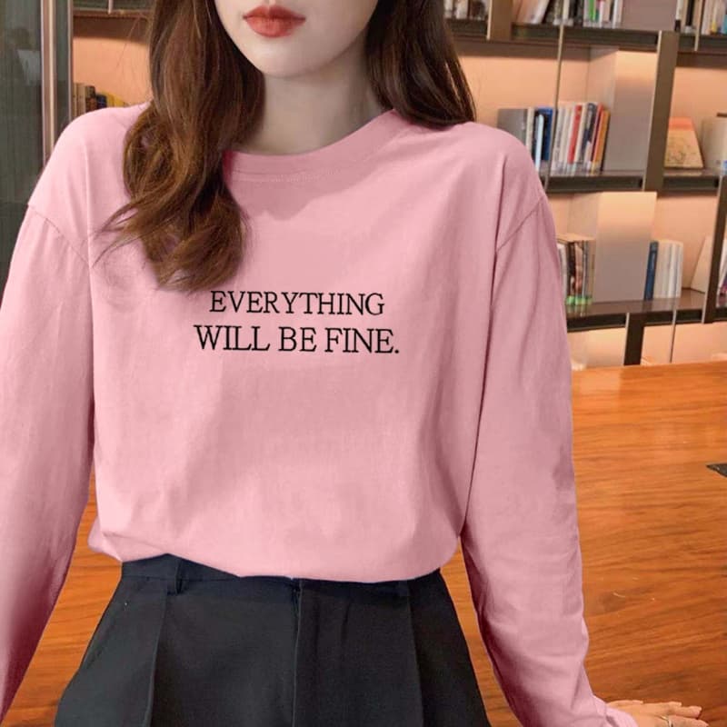ロンT シンプル刺繍カジュアルロングTシャツ