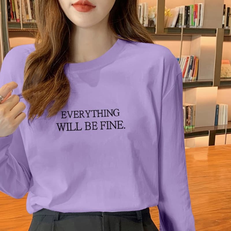 ロンT シンプル刺繍カジュアルロングTシャツ